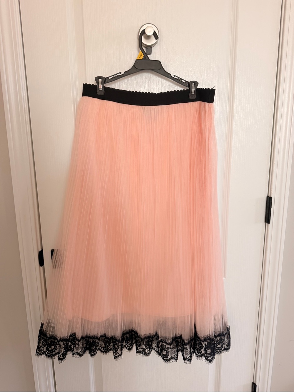 Metro Wear Blush Pink Tulle Midi Skirt with Black Lace Trim